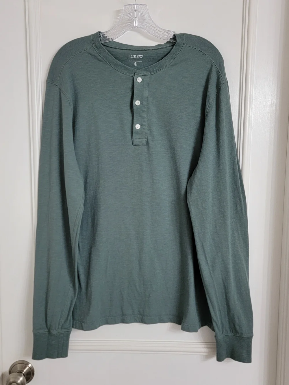 J Crew Mens Sage Green Henley Shirt Longsleeve Button Up Casual Cotton. Sz- XL